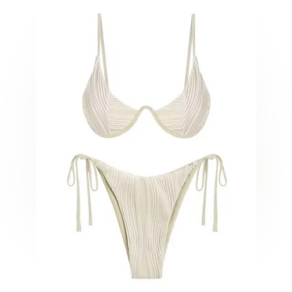 Ribbed Monowire Tie Side Bikini Swimwear - Light Coffee